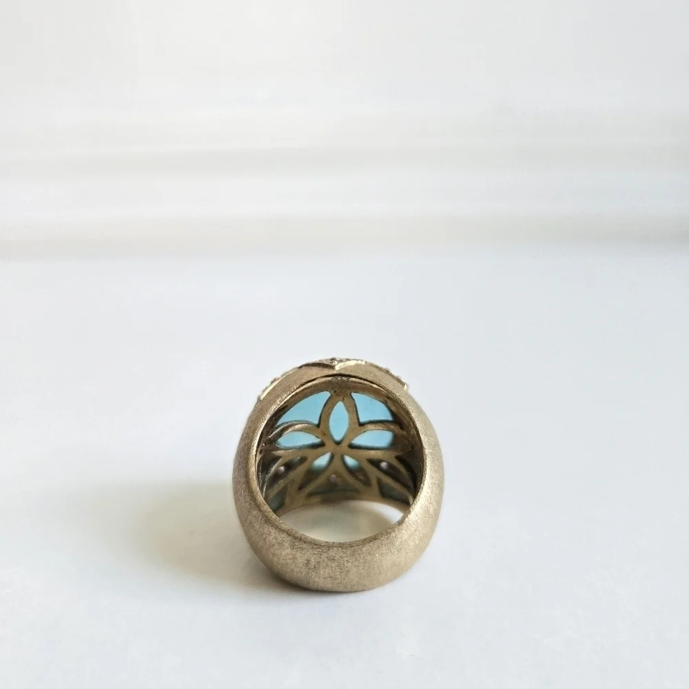 Rivka Friedman 18K Gold Clad Caribbean Blue Quartzite Bold Round Faceted Ring